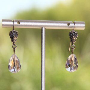 Antique Sterling Silver Briolette Crystal Earrings